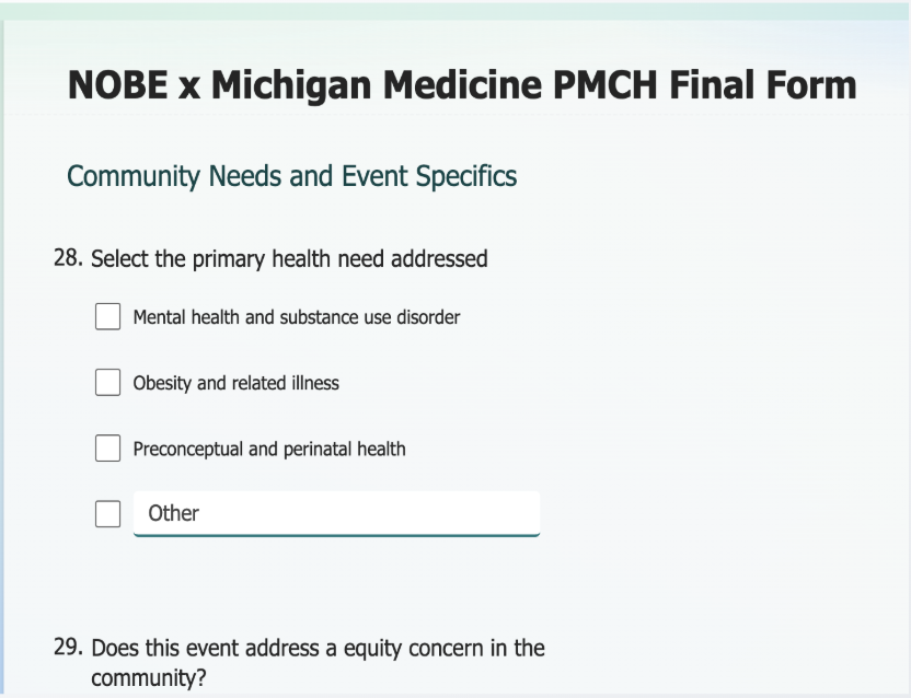 Microsoft Form for event data collection